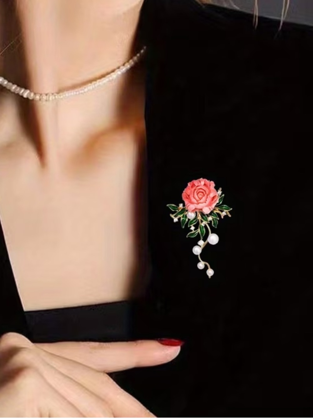 Elegant Pink Rose Pearl Brooch NEW